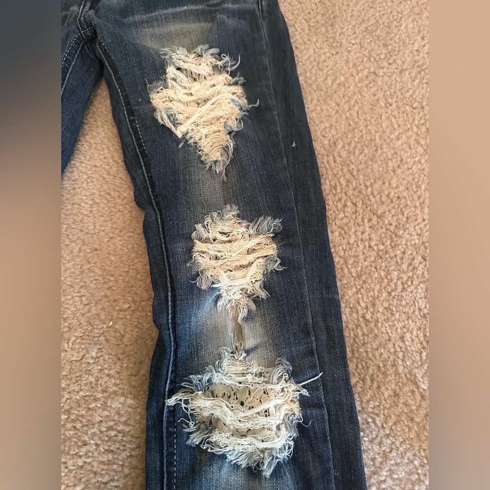 Machine distressed, jeans, size 7 - Picture 4 of 7